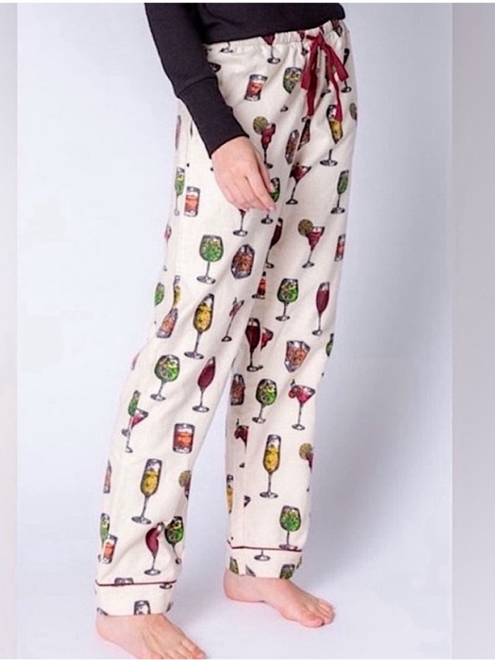 NWT PJ Salvage Old Fashioned Cocktail Flannel Pajama Pants Wine Stone Print XL